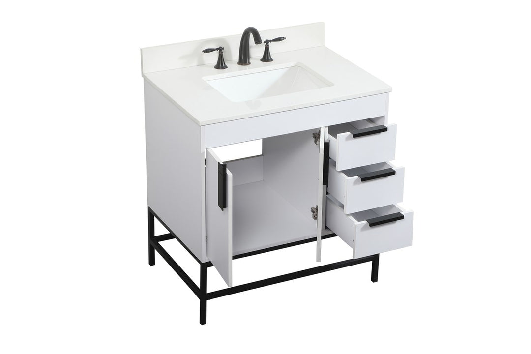 32 Inch Single Bathroom Vanity In White With Backsplash - View 4 - Joshua Marshal