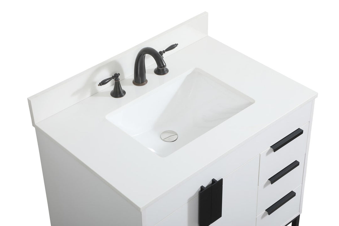 32 Inch Single Bathroom Vanity In White With Backsplash - View 5 - Joshua Marshal