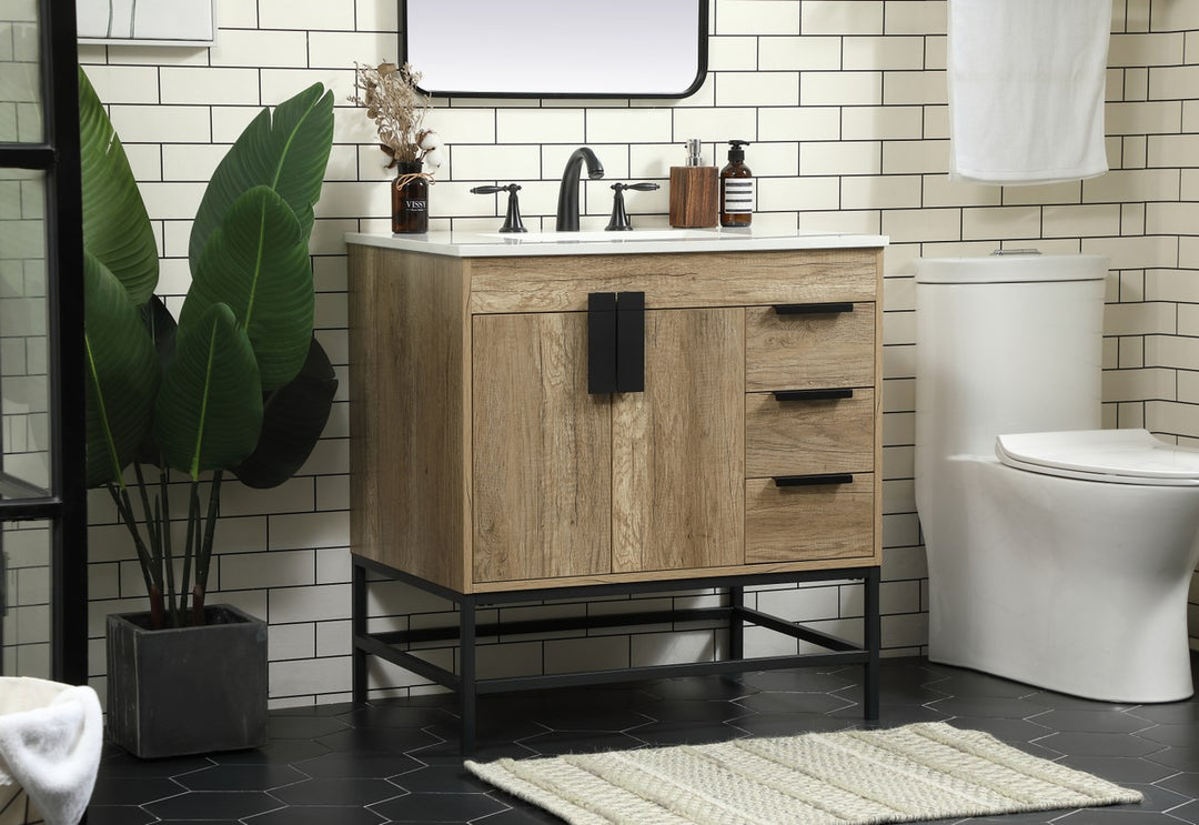 32 Inch Single Bathroom Vanity In Natural Oak - View 2 - Joshua Marshal
