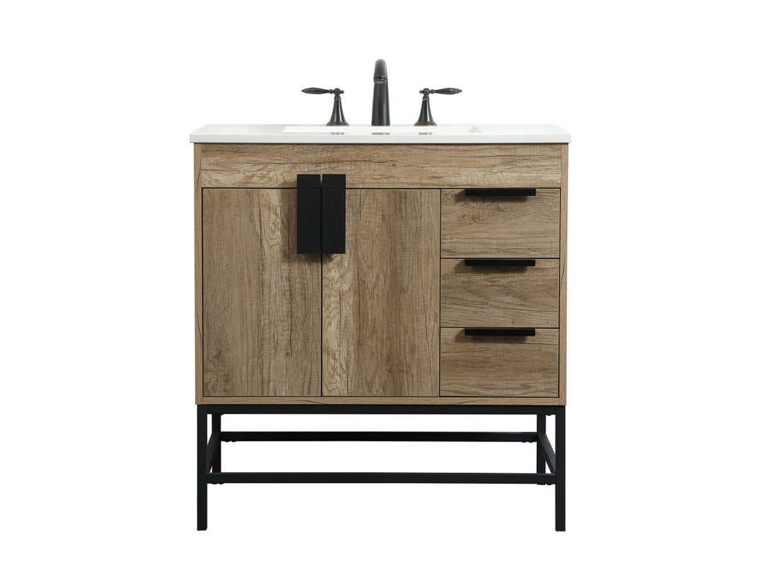 32 Inch Single Bathroom Vanity In Natural Oak - View 3 - Joshua Marshal