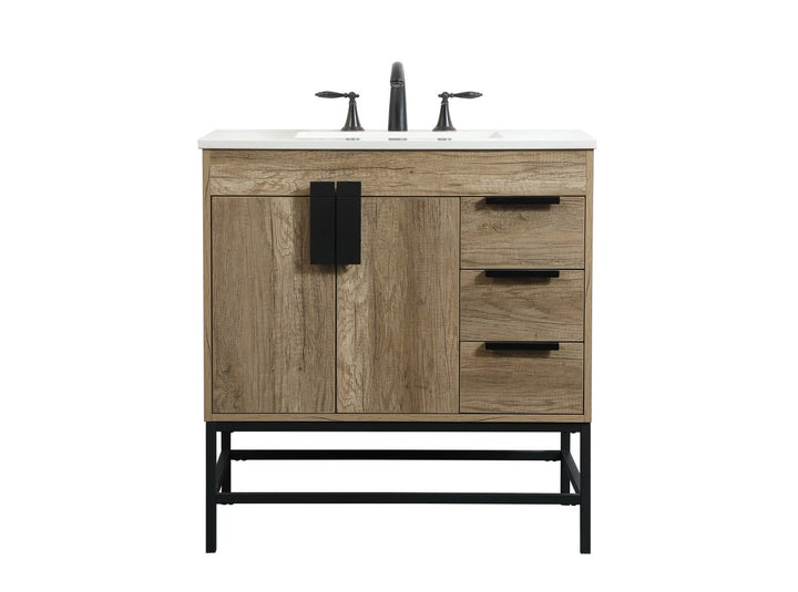32 Inch Single Bathroom Vanity In Natural Oak - View 3 - Joshua Marshal