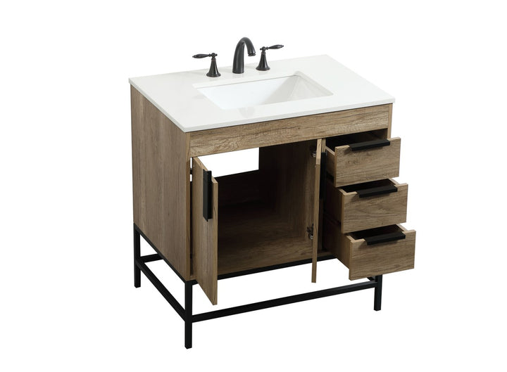 32 Inch Single Bathroom Vanity In Natural Oak - View 4 - Joshua Marshal