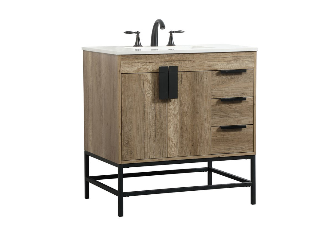 32 Inch Single Bathroom Vanity In Natural Oak - View 5 - Joshua Marshal