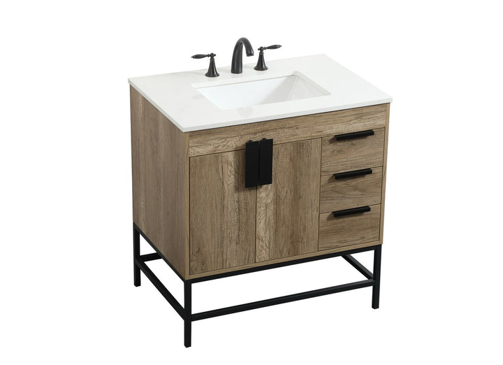 32 Inch Single Bathroom Vanity In Natural Oak - View 6 - Joshua Marshal
