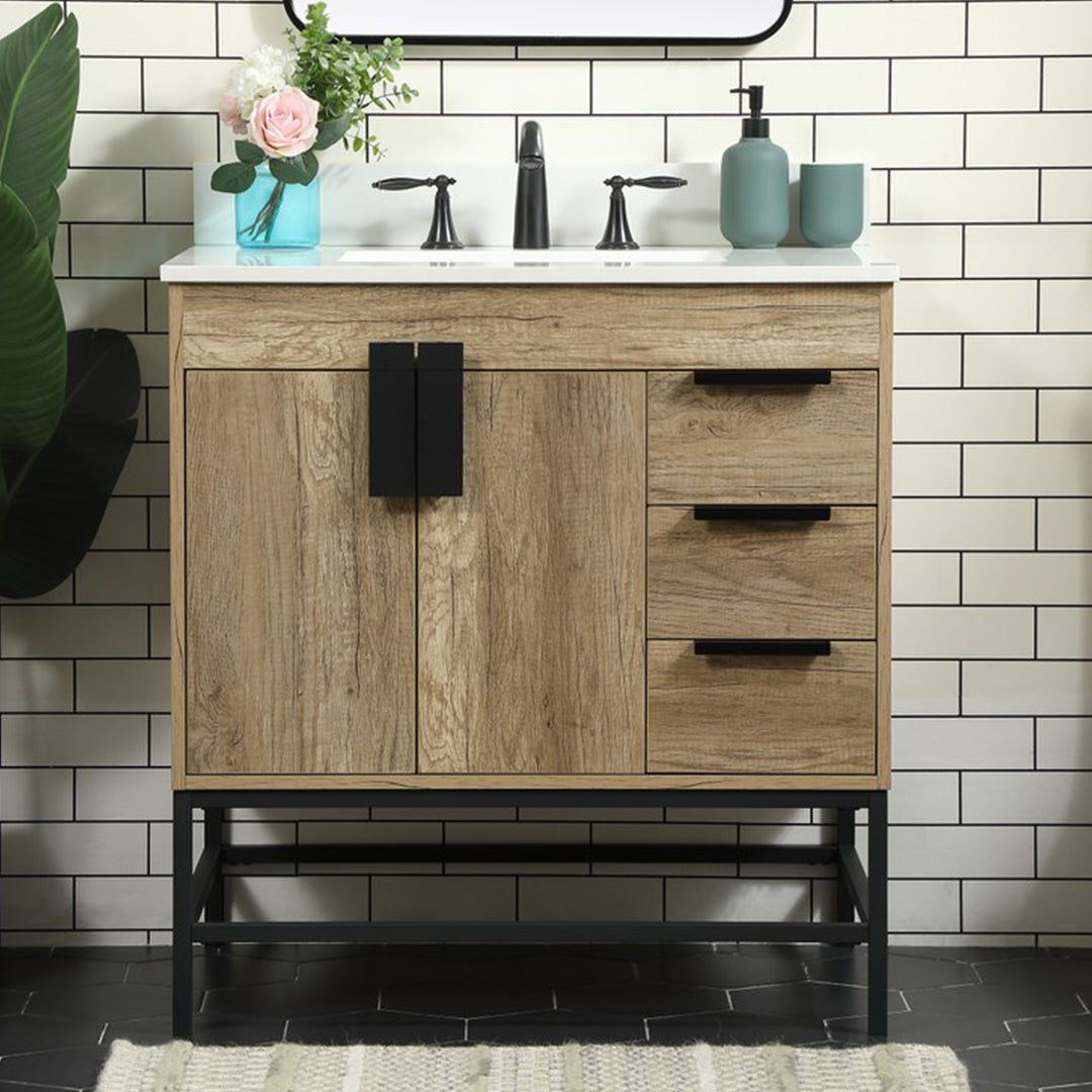 32 Inch Single Bathroom Vanity In Natural Oak With Backsplash Natural Oak Finish - KITCHEN & BATH by Joshua Marshal
