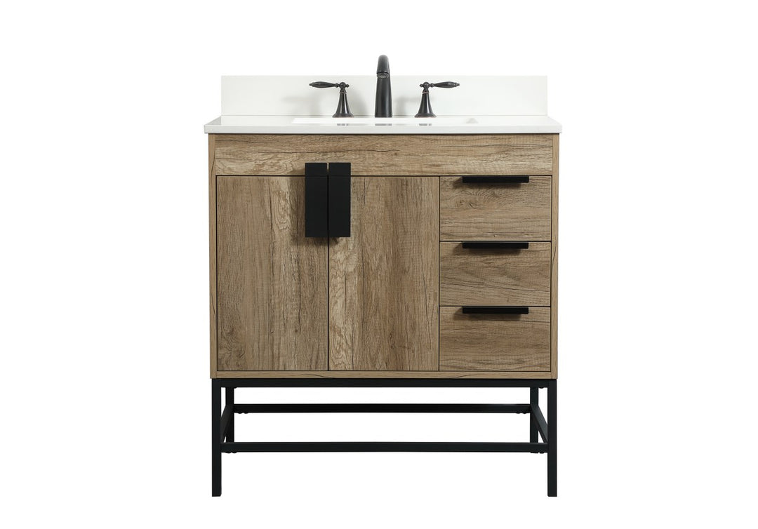 32 Inch Single Bathroom Vanity In Natural Oak With Backsplash - View 3 - Joshua Marshal