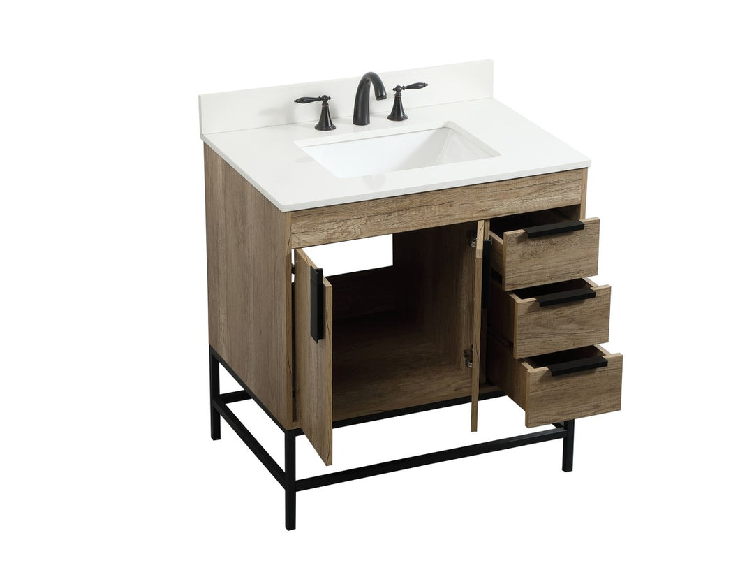 32 Inch Single Bathroom Vanity In Natural Oak With Backsplash - View 4 - Joshua Marshal