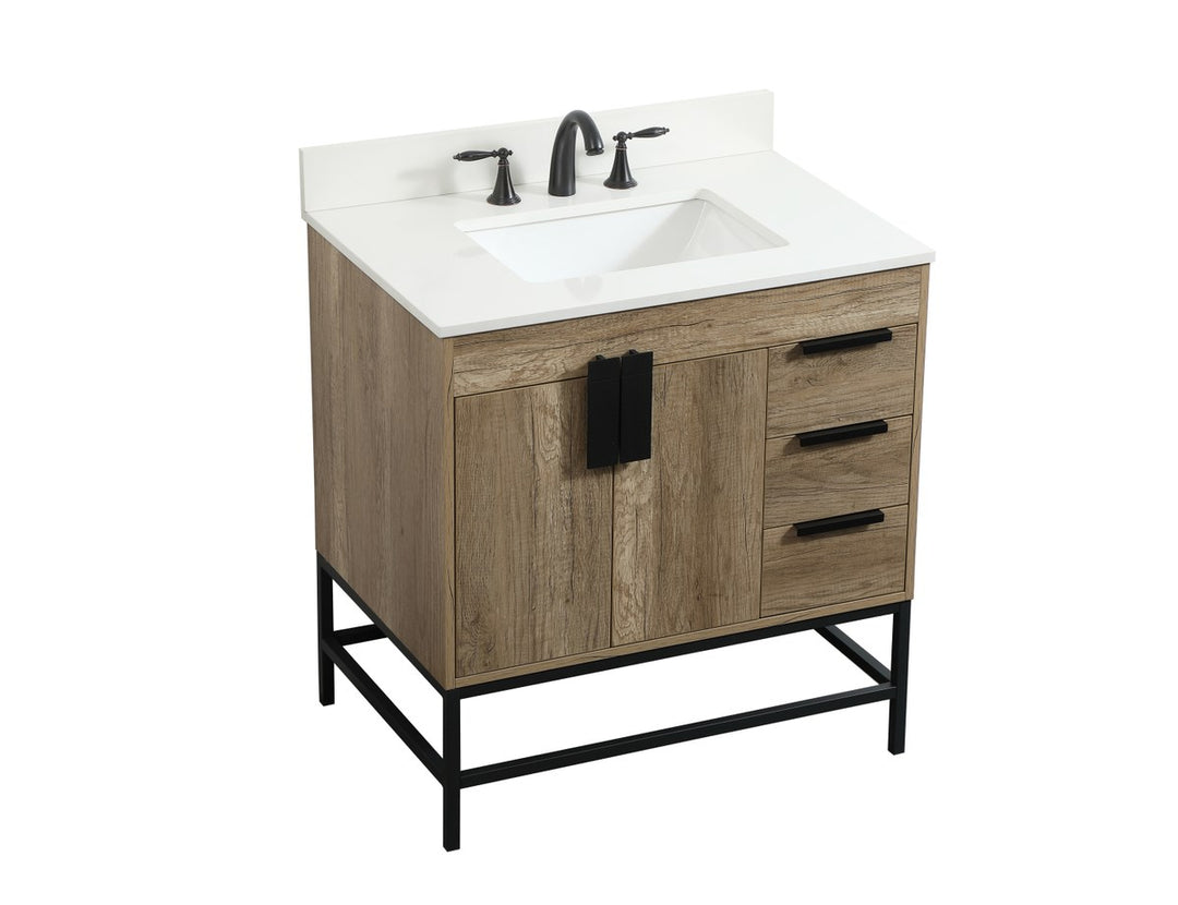32 Inch Single Bathroom Vanity In Natural Oak With Backsplash - View 5 - Joshua Marshal