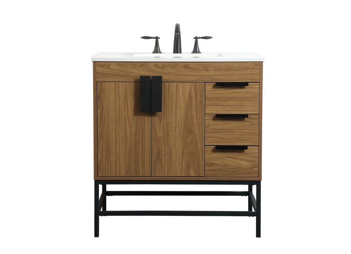 32 Inch Single Bathroom Vanity In Walnut Brown - View 3 - Joshua Marshal