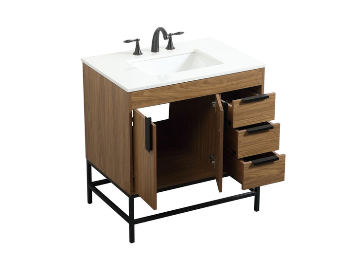 32 Inch Single Bathroom Vanity In Walnut Brown - View 4 - Joshua Marshal