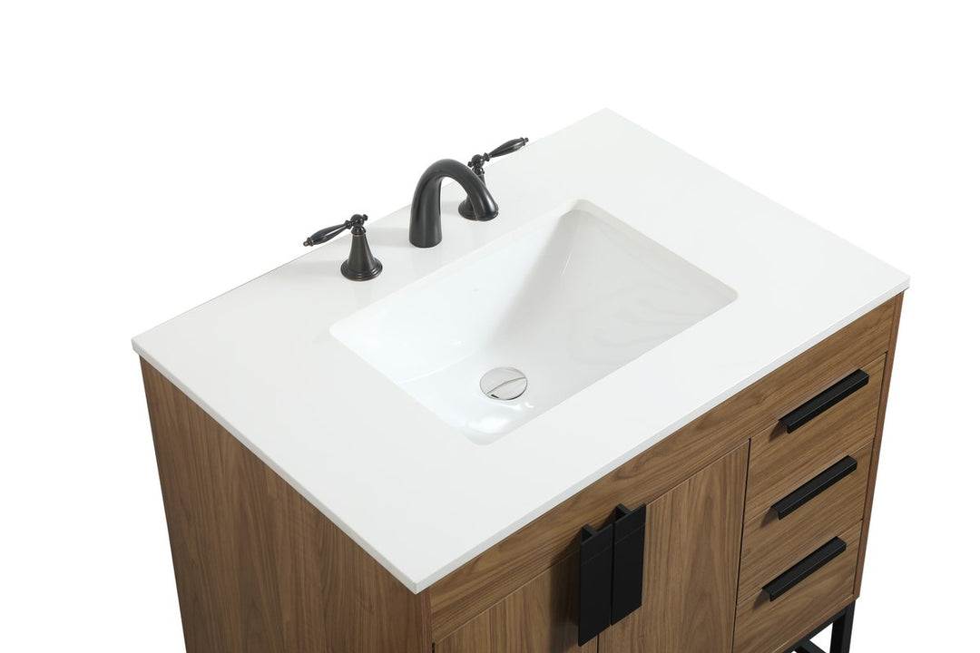 32 Inch Single Bathroom Vanity In Walnut Brown - View 5 - Joshua Marshal