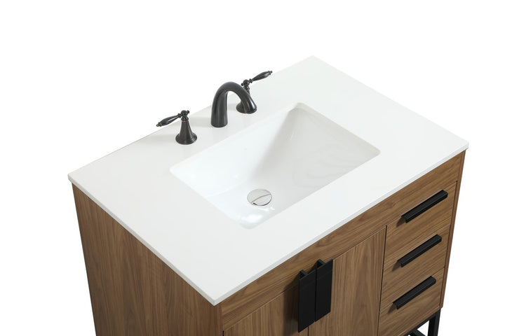 32 Inch Single Bathroom Vanity In Walnut Brown - View 5 - Joshua Marshal