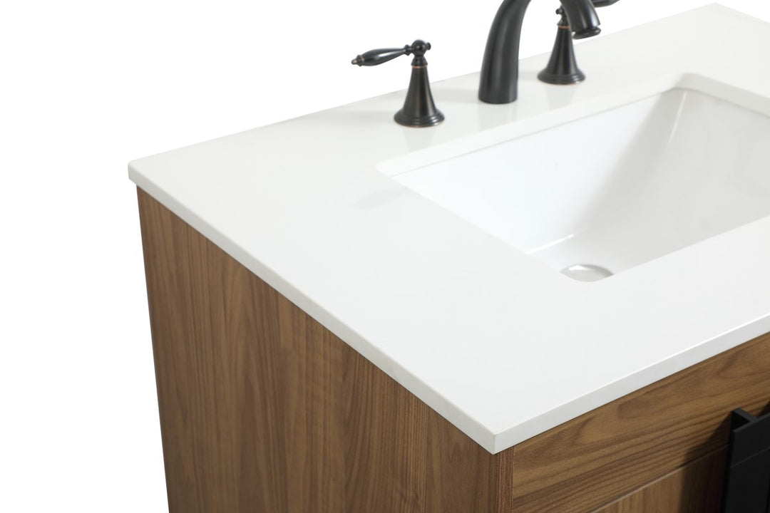 32 Inch Single Bathroom Vanity In Walnut Brown - View 6 - Joshua Marshal