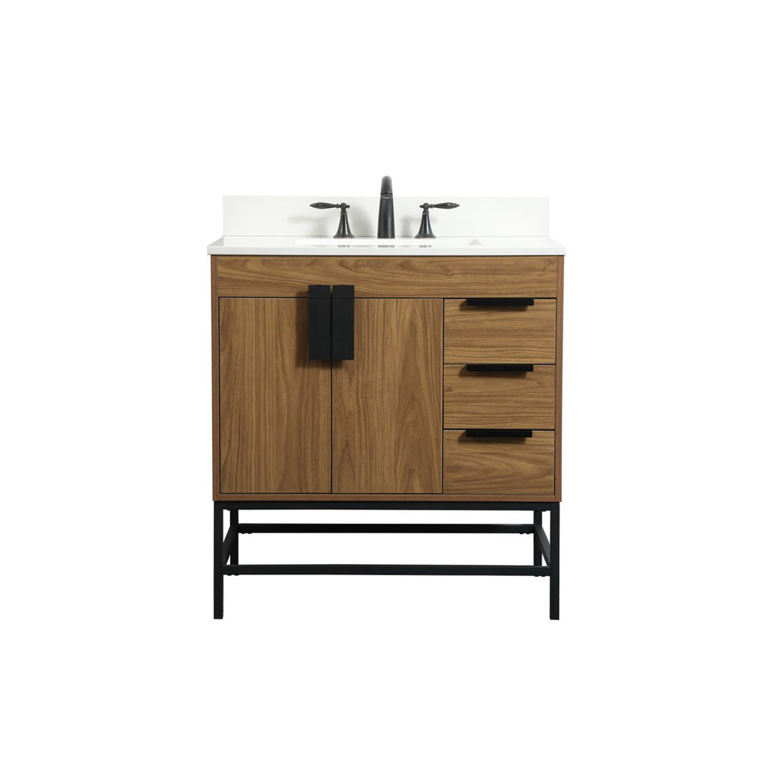 32 Inch Single Bathroom Vanity In Walnut Brown With Backsplash - View 3 - Joshua Marshal