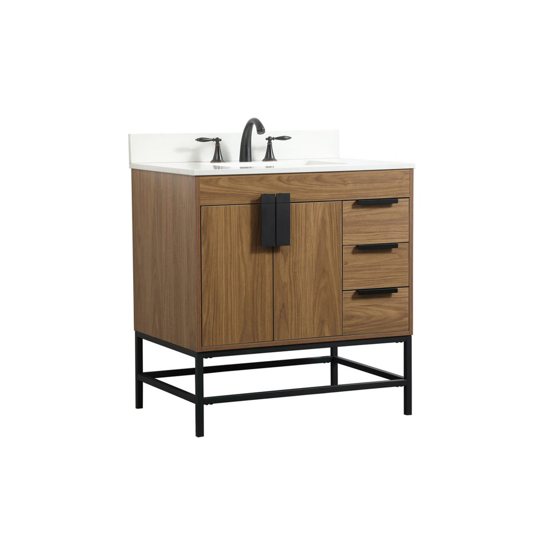 32 Inch Single Bathroom Vanity In Walnut Brown With Backsplash - View 4 - Joshua Marshal