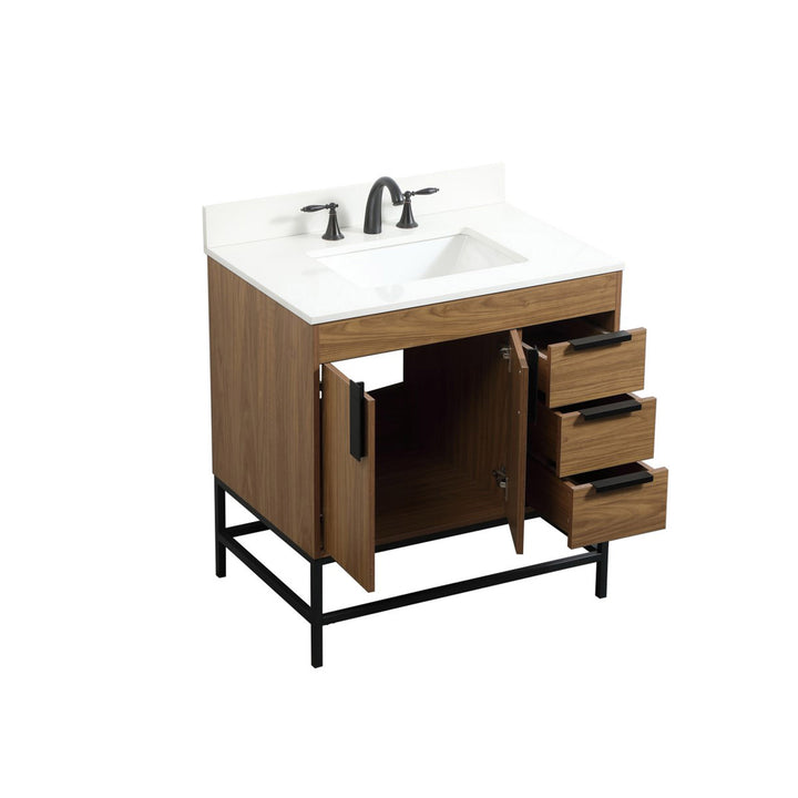 32 Inch Single Bathroom Vanity In Walnut Brown With Backsplash - View 5 - Joshua Marshal