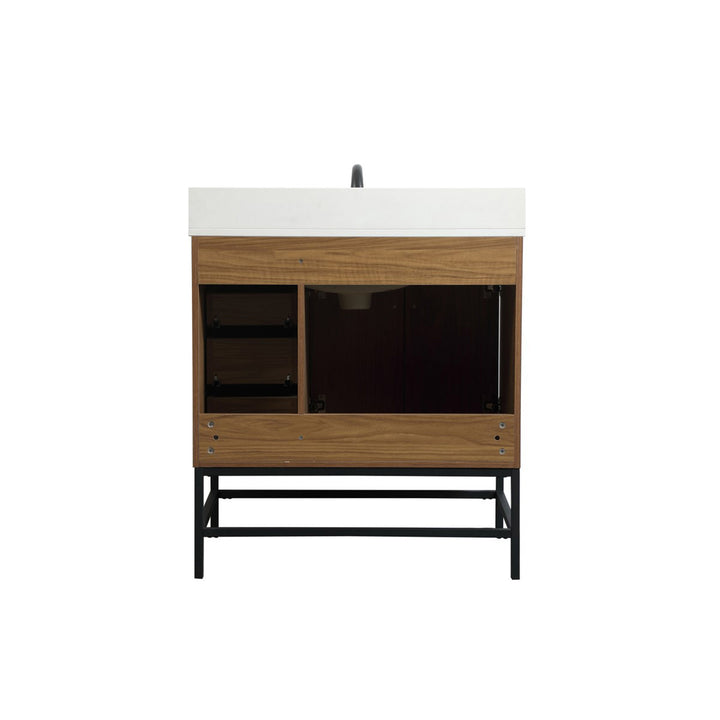 32 Inch Single Bathroom Vanity In Walnut Brown With Backsplash - View 6 - Joshua Marshal