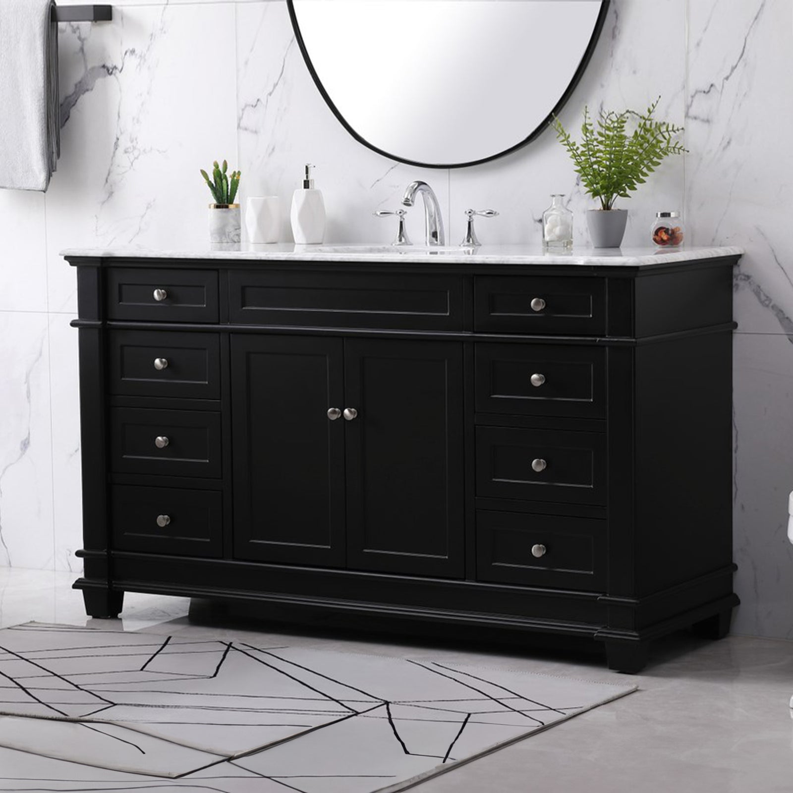 60 Inch Single Bathroom Vanity Set In Black Black Finish - KITCHEN & BATH by Joshua Marshal