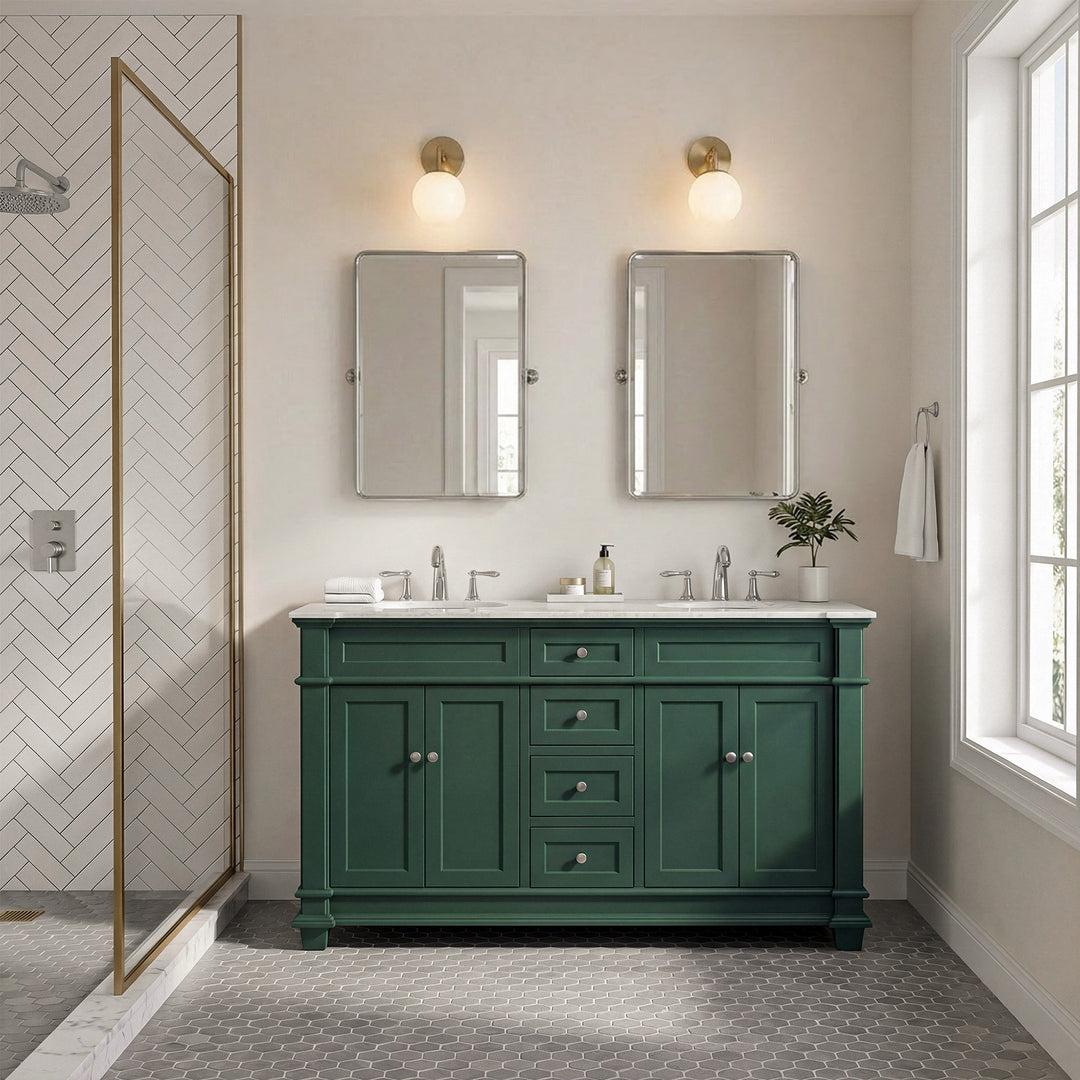 60 Inch Double Bathroom Vanity Set In Black - View 2 - Joshua Marshal