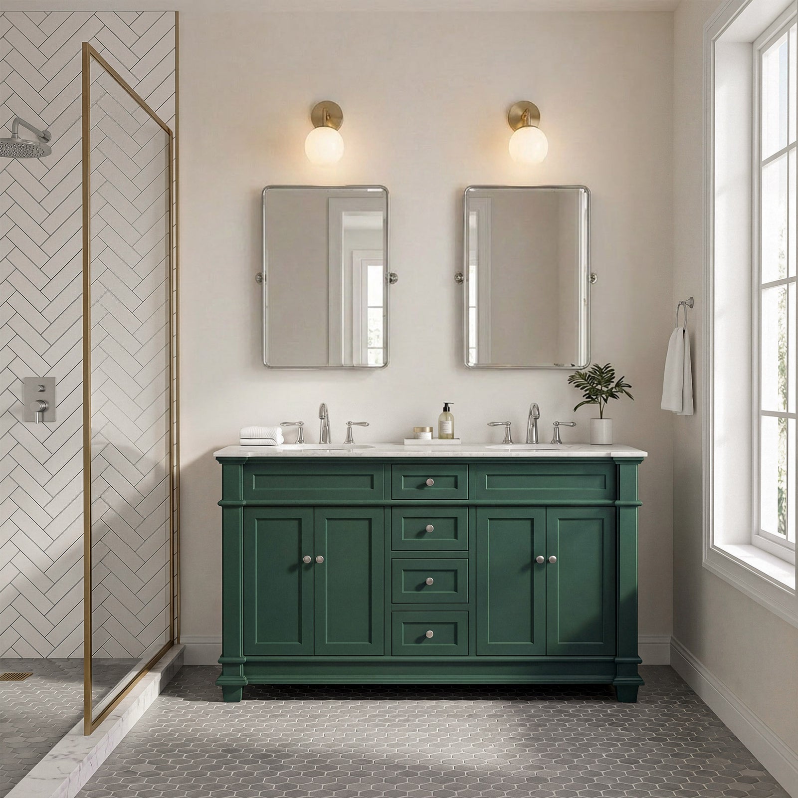 60 Inch Double Bathroom Vanity Set In Black - View 2 - Joshua Marshal