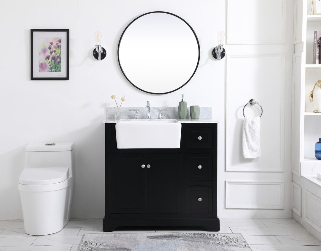 36 Inch Single Bathroom Vanity In Black With Backsplash - View 2 - Joshua Marshal