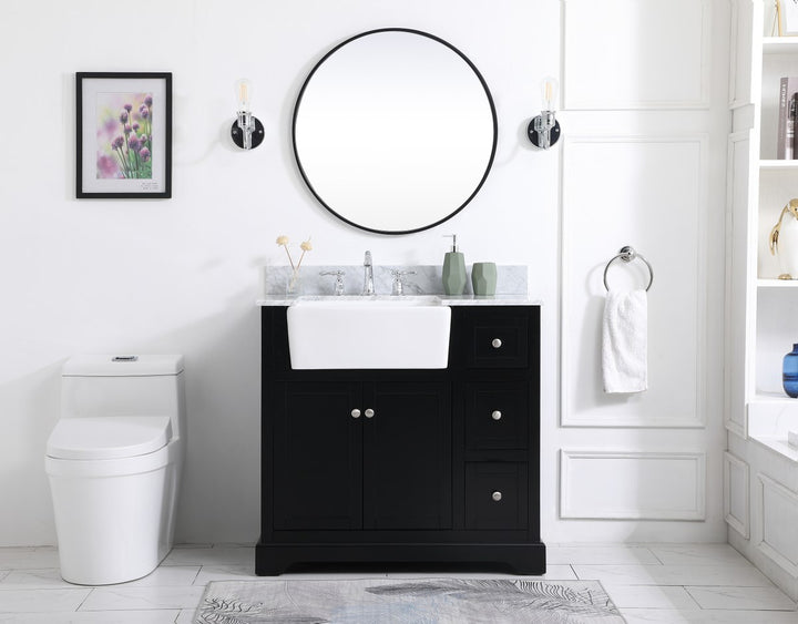 36 Inch Single Bathroom Vanity In Black With Backsplash - View 2 - Joshua Marshal