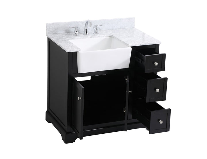 36 Inch Single Bathroom Vanity In Black With Backsplash - View 3 - Joshua Marshal