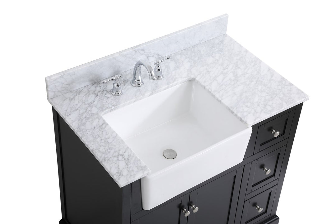 36 Inch Single Bathroom Vanity In Black With Backsplash - View 4 - Joshua Marshal