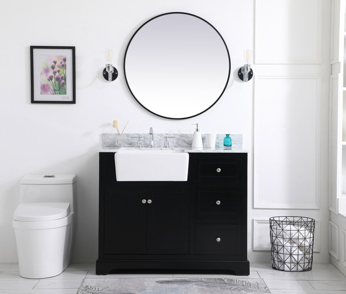42 Inch Single Bathroom Vanity In Black With Backsplash - View 2 - Joshua Marshal