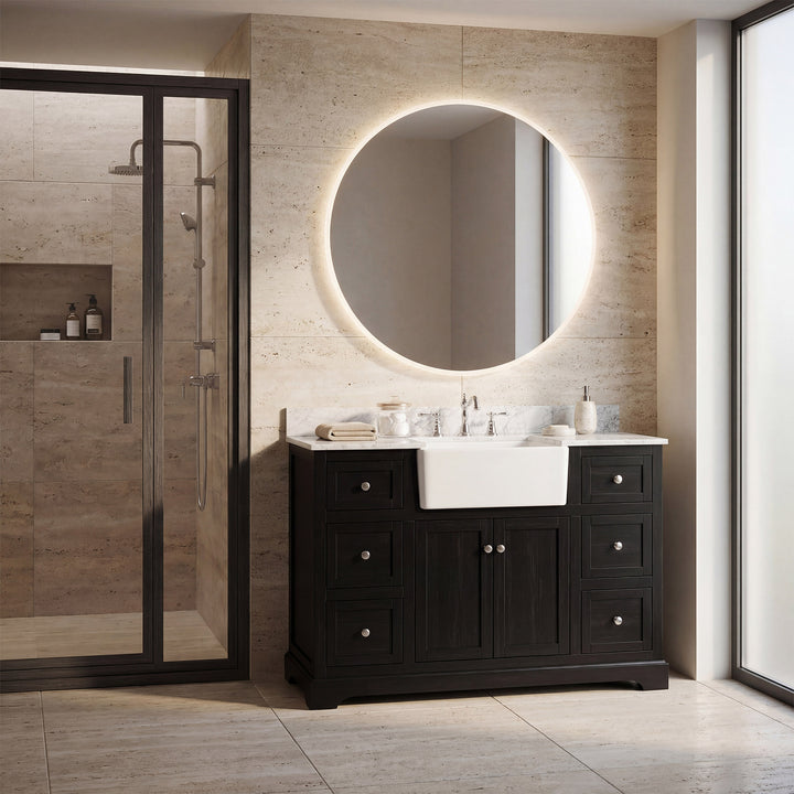 48 Inch Single Bathroom Vanity In Black With Backsplash - View 2 - Joshua Marshal