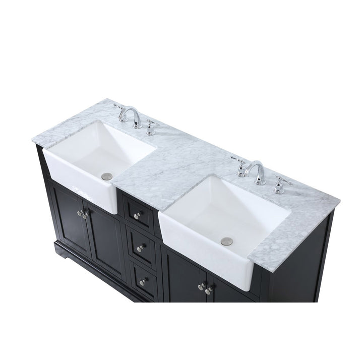 60 Inch Double Bathroom Vanity In Black - View 6 - Joshua Marshal