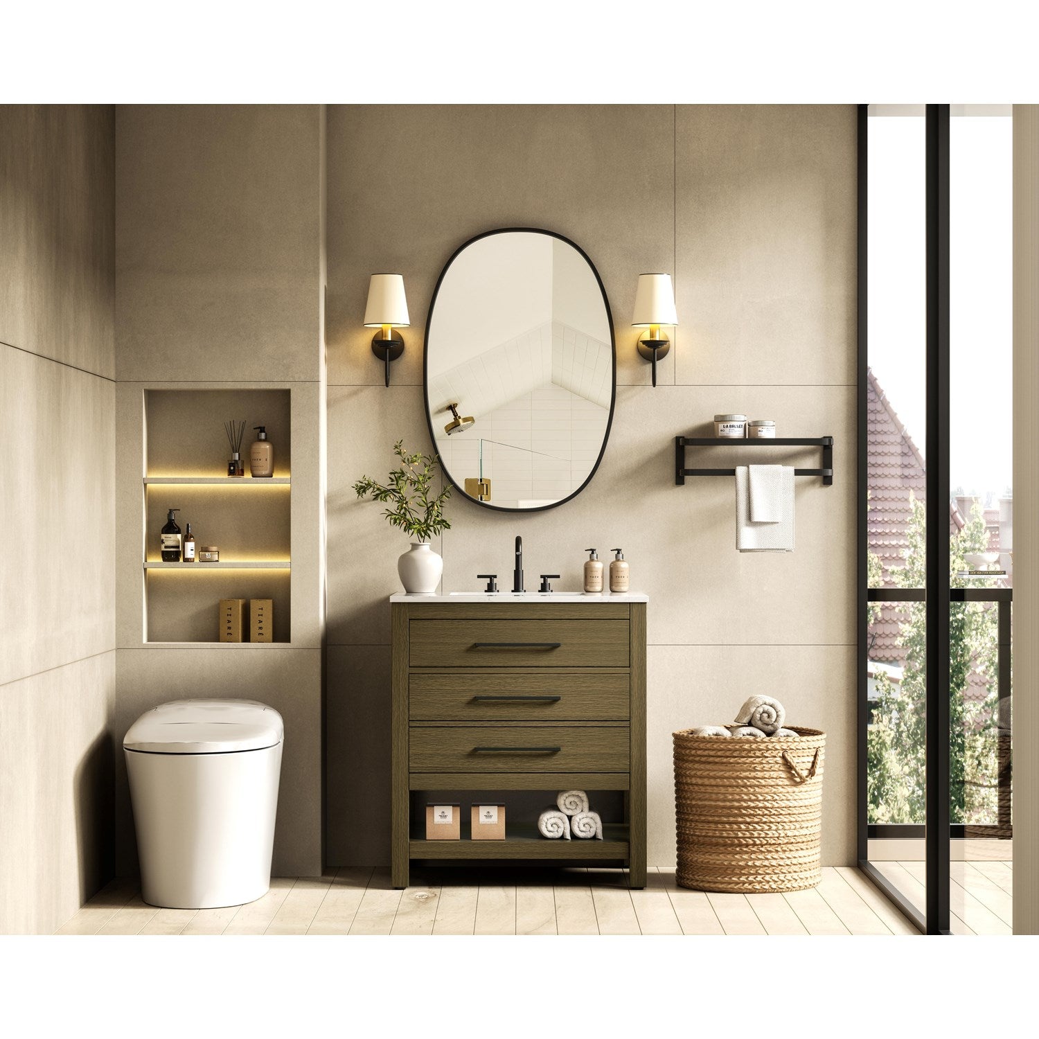 30 Inch Single Bathroom Vanity In Chestnut Brown - View 2 - Joshua Marshal