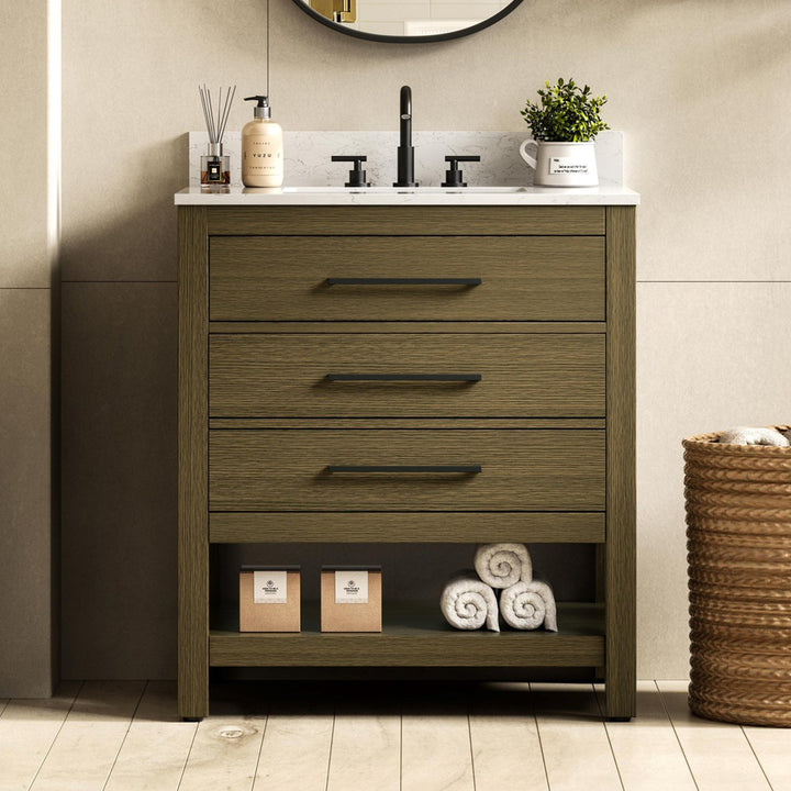 30 Inch Single Bathroom Vanity In Chestnut Brown With Backsplash Chestnut Brown Finish - KITCHEN & BATH by Joshua Marshal