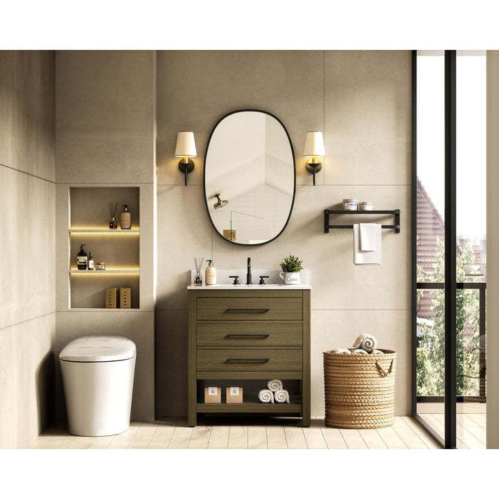 30 Inch Single Bathroom Vanity In Chestnut Brown With Backsplash - View 2 - Joshua Marshal