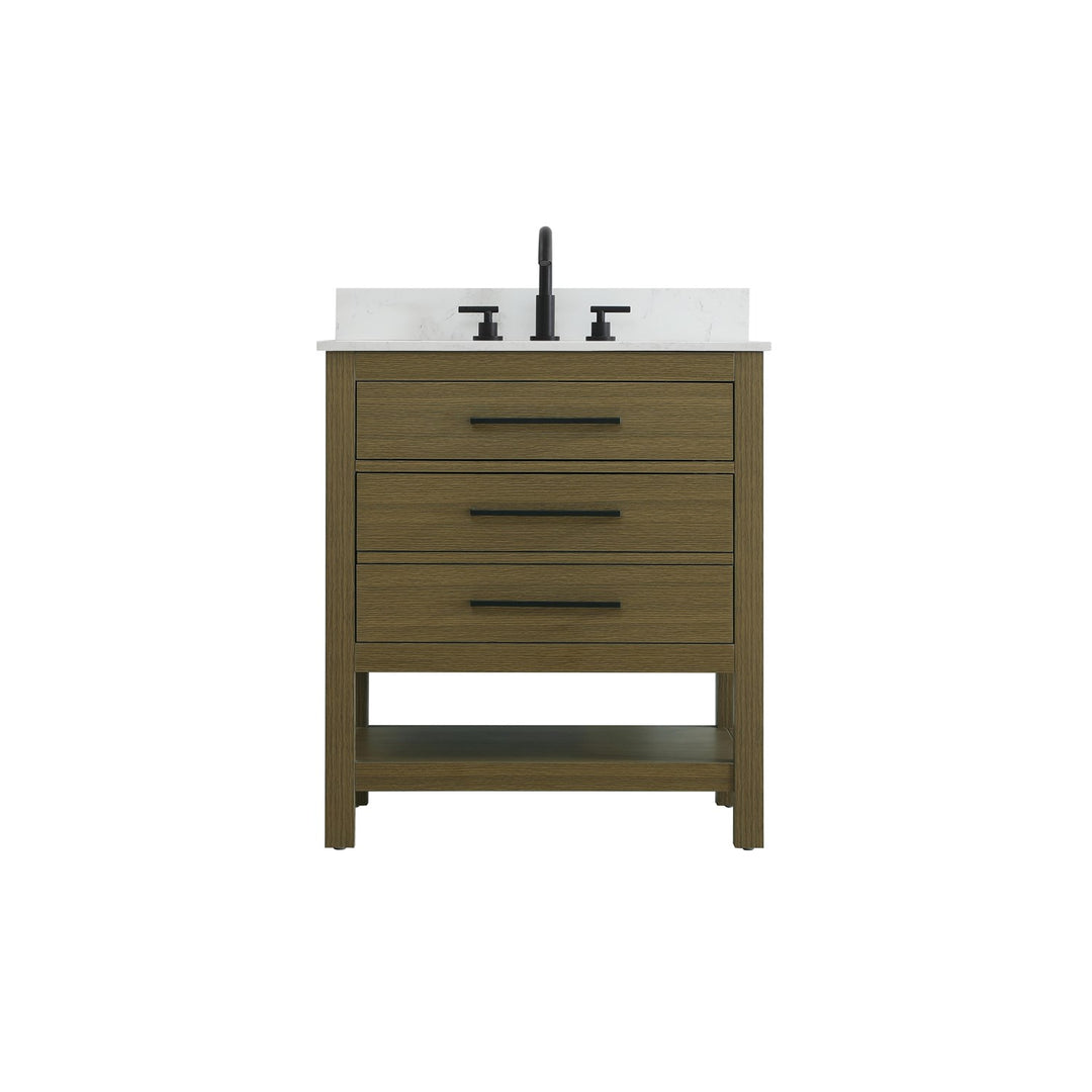 30 Inch Single Bathroom Vanity In Chestnut Brown With Backsplash - View 3 - Joshua Marshal