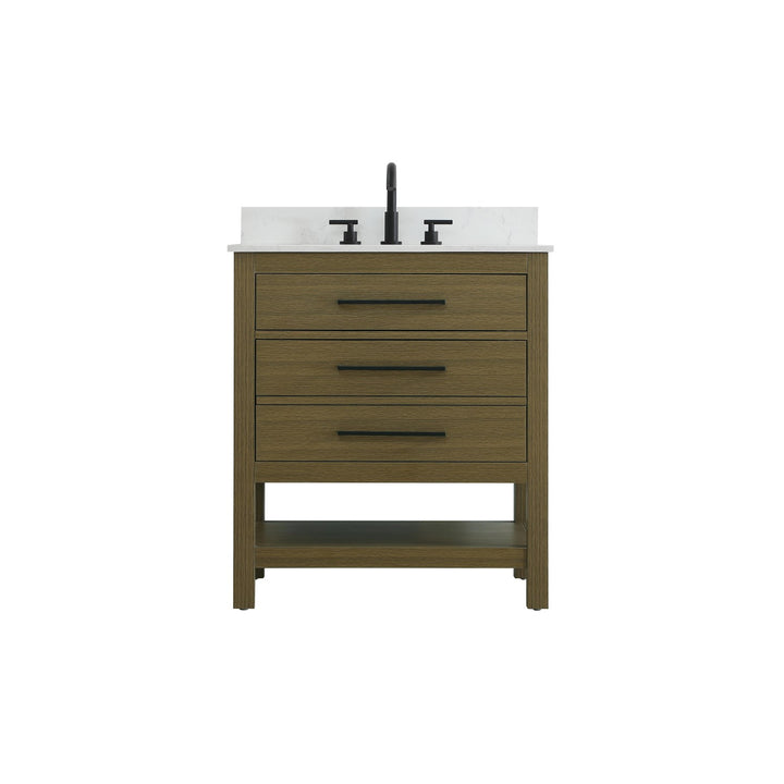 30 Inch Single Bathroom Vanity In Chestnut Brown With Backsplash - View 3 - Joshua Marshal