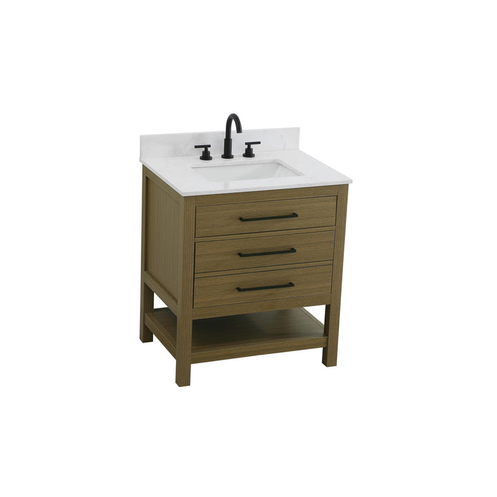 30 Inch Single Bathroom Vanity In Chestnut Brown With Backsplash - View 4 - Joshua Marshal
