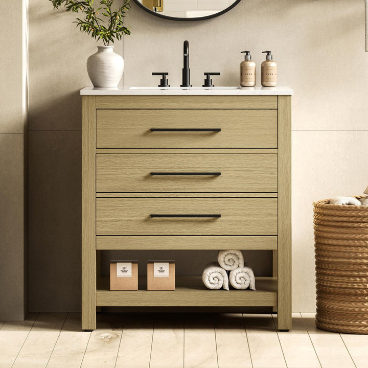 30 Inch Single Bathroom Vanity In Honey Brown Honey Brown Finish - KITCHEN & BATH by Joshua Marshal