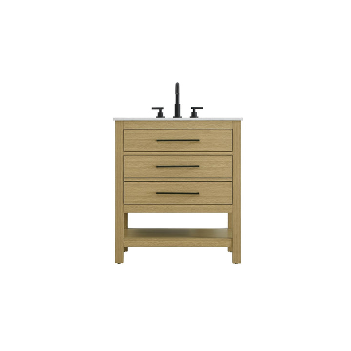 30 Inch Single Bathroom Vanity In Honey Brown - View 3 - Joshua Marshal