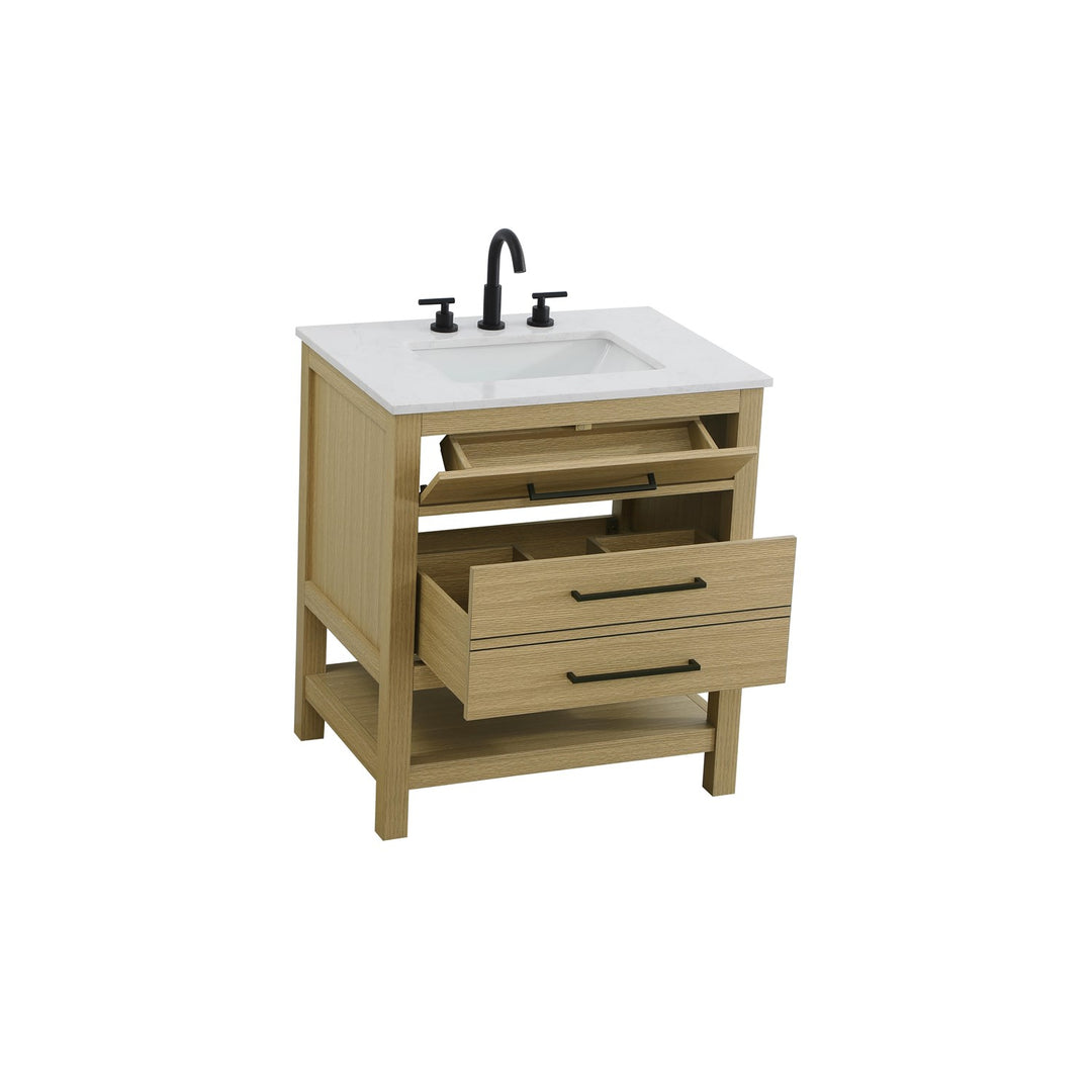 30 Inch Single Bathroom Vanity In Honey Brown - View 4 - Joshua Marshal