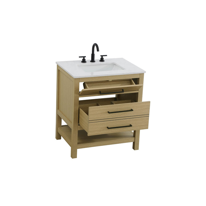 30 Inch Single Bathroom Vanity In Honey Brown - View 4 - Joshua Marshal