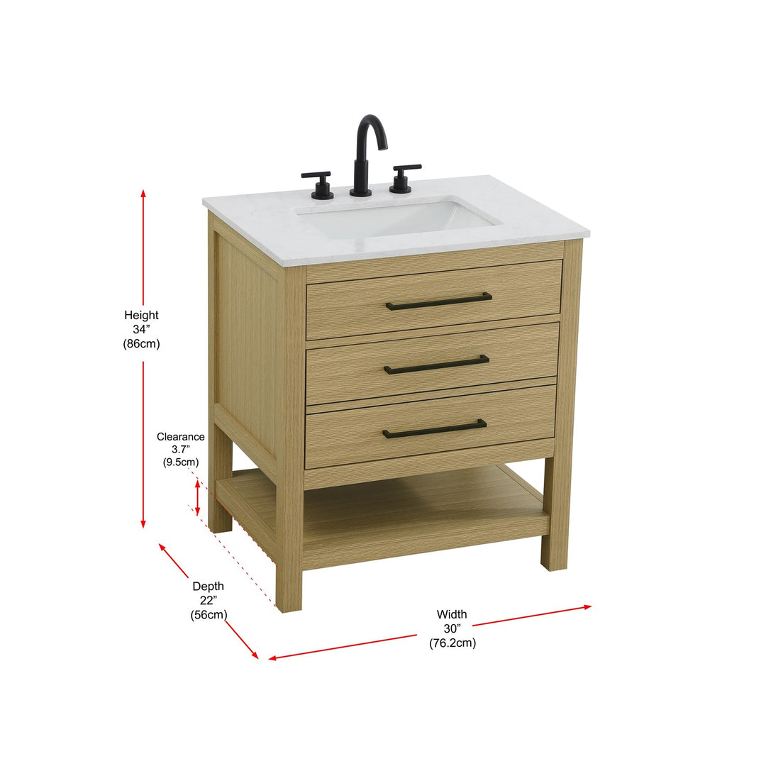 30 Inch Single Bathroom Vanity In Honey Brown - View 6 - Joshua Marshal