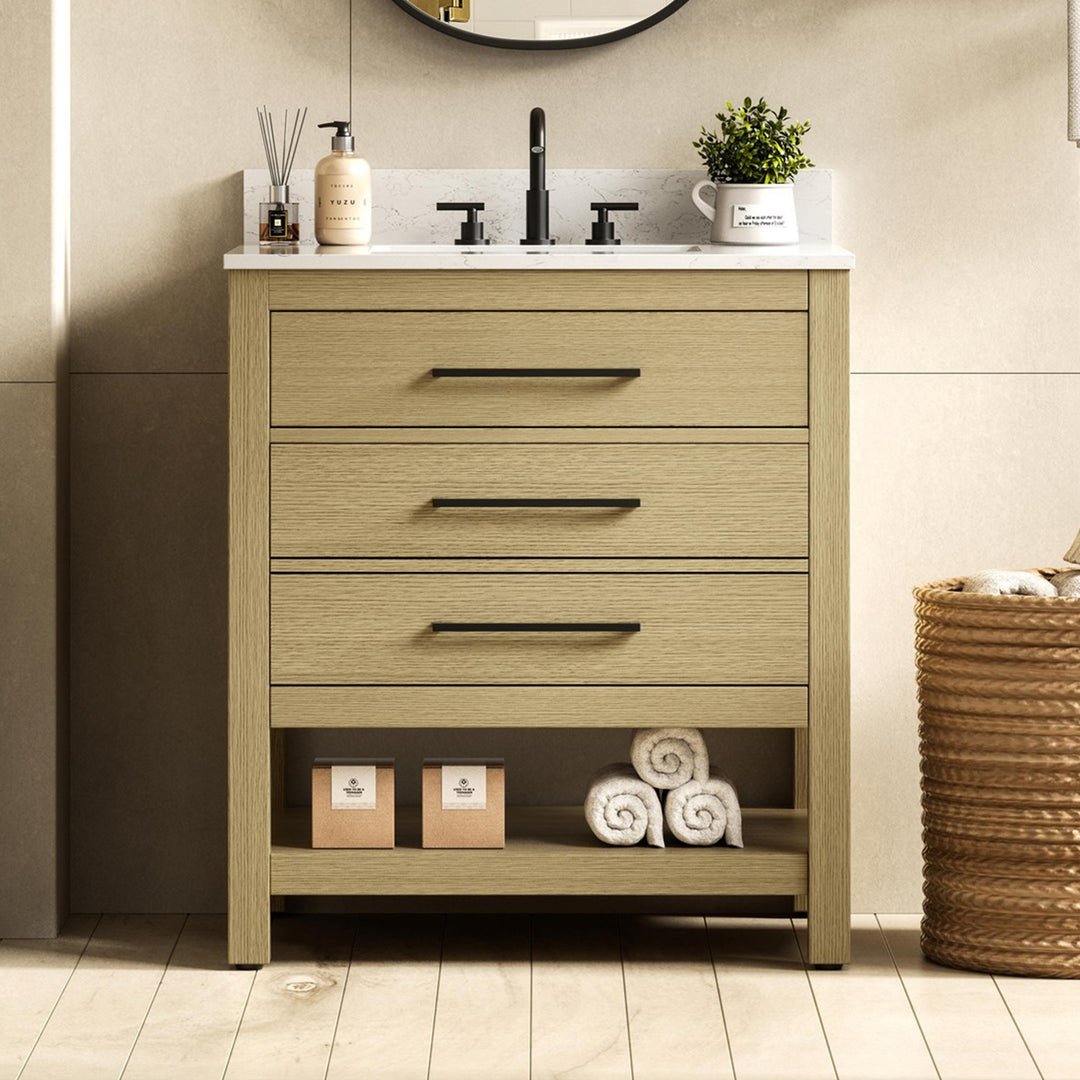30 Inch Single Bathroom Vanity In Honey Brown With Backsplash Honey Brown Finish - KITCHEN & BATH by Joshua Marshal