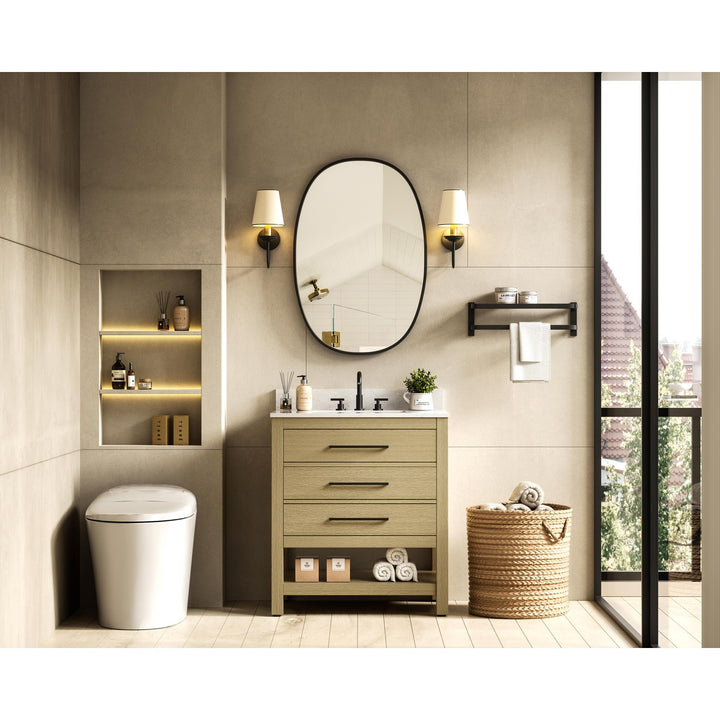 30 Inch Single Bathroom Vanity In Honey Brown With Backsplash - View 2 - Joshua Marshal