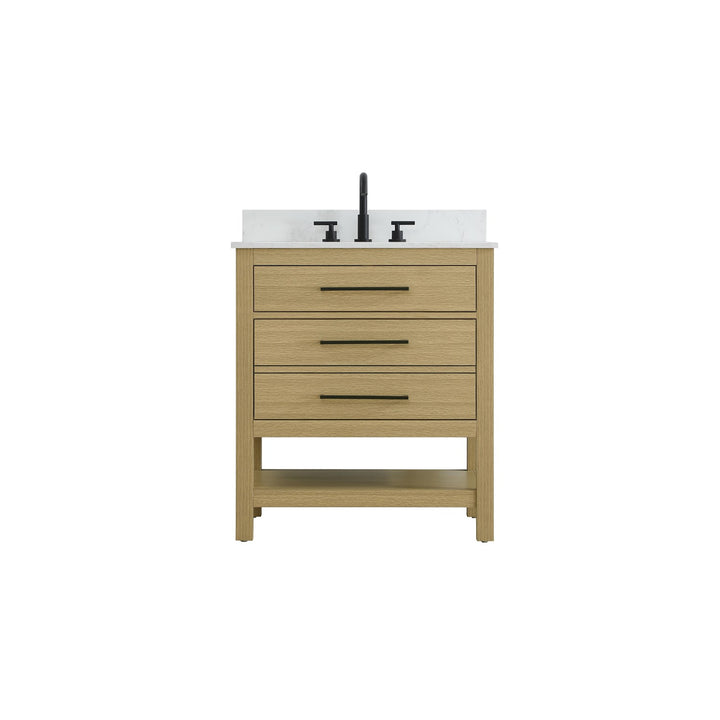 30 Inch Single Bathroom Vanity In Honey Brown With Backsplash - View 3 - Joshua Marshal