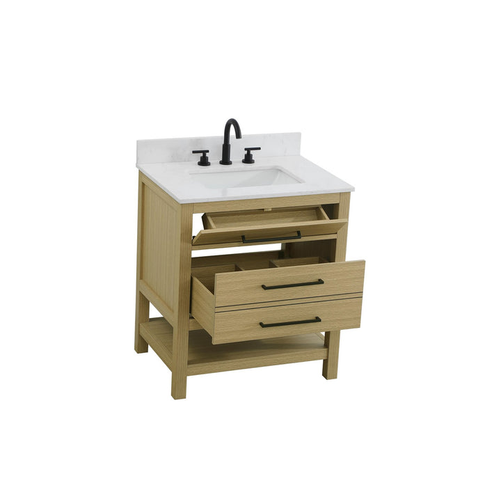 30 Inch Single Bathroom Vanity In Honey Brown With Backsplash - View 4 - Joshua Marshal