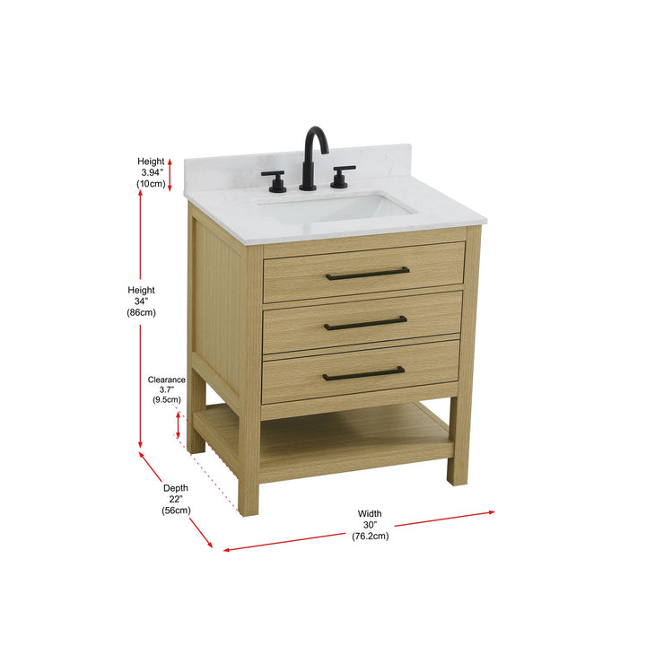 30 Inch Single Bathroom Vanity In Honey Brown With Backsplash - View 6 - Joshua Marshal