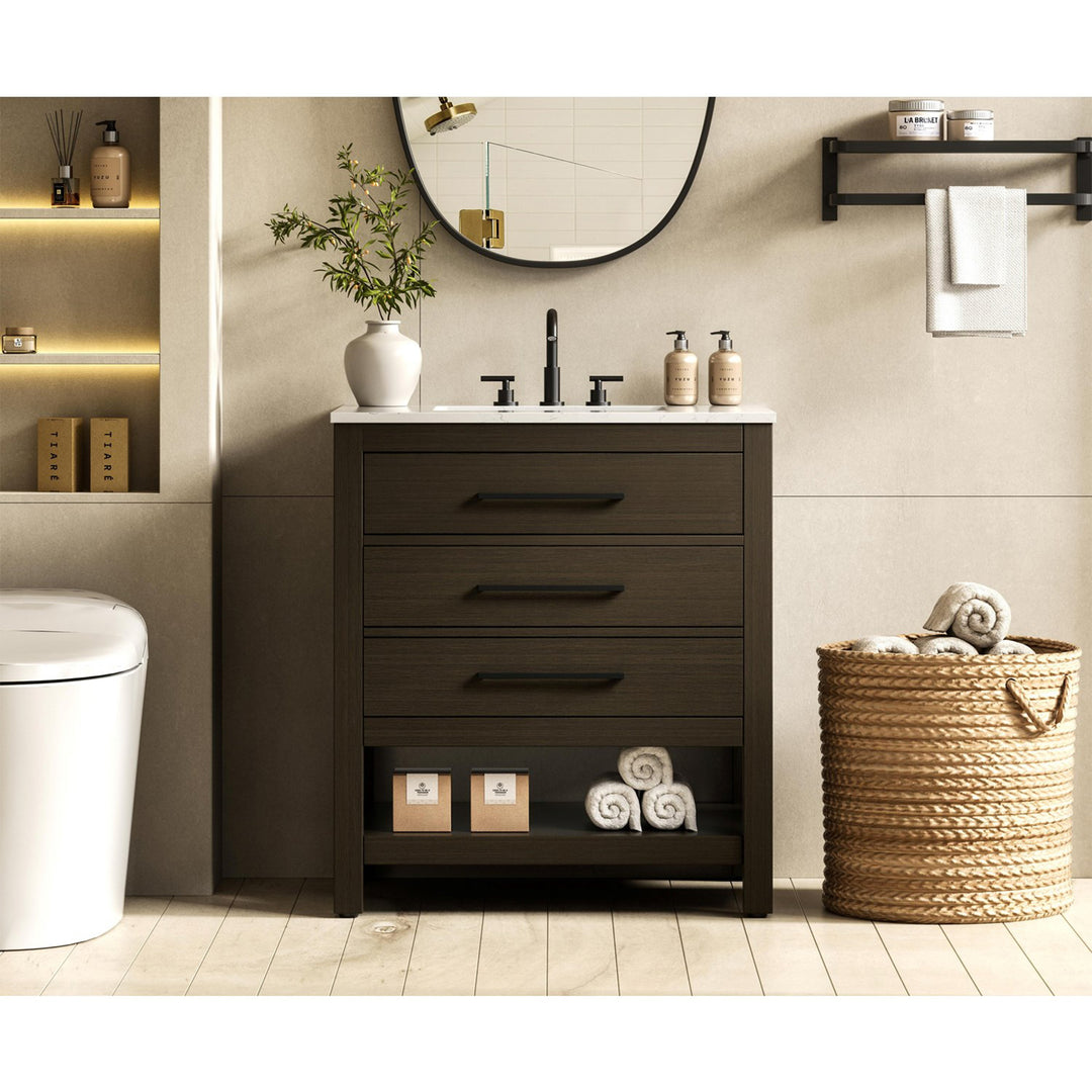 30 Inch Single Bathroom Vanity In Mocha Brown