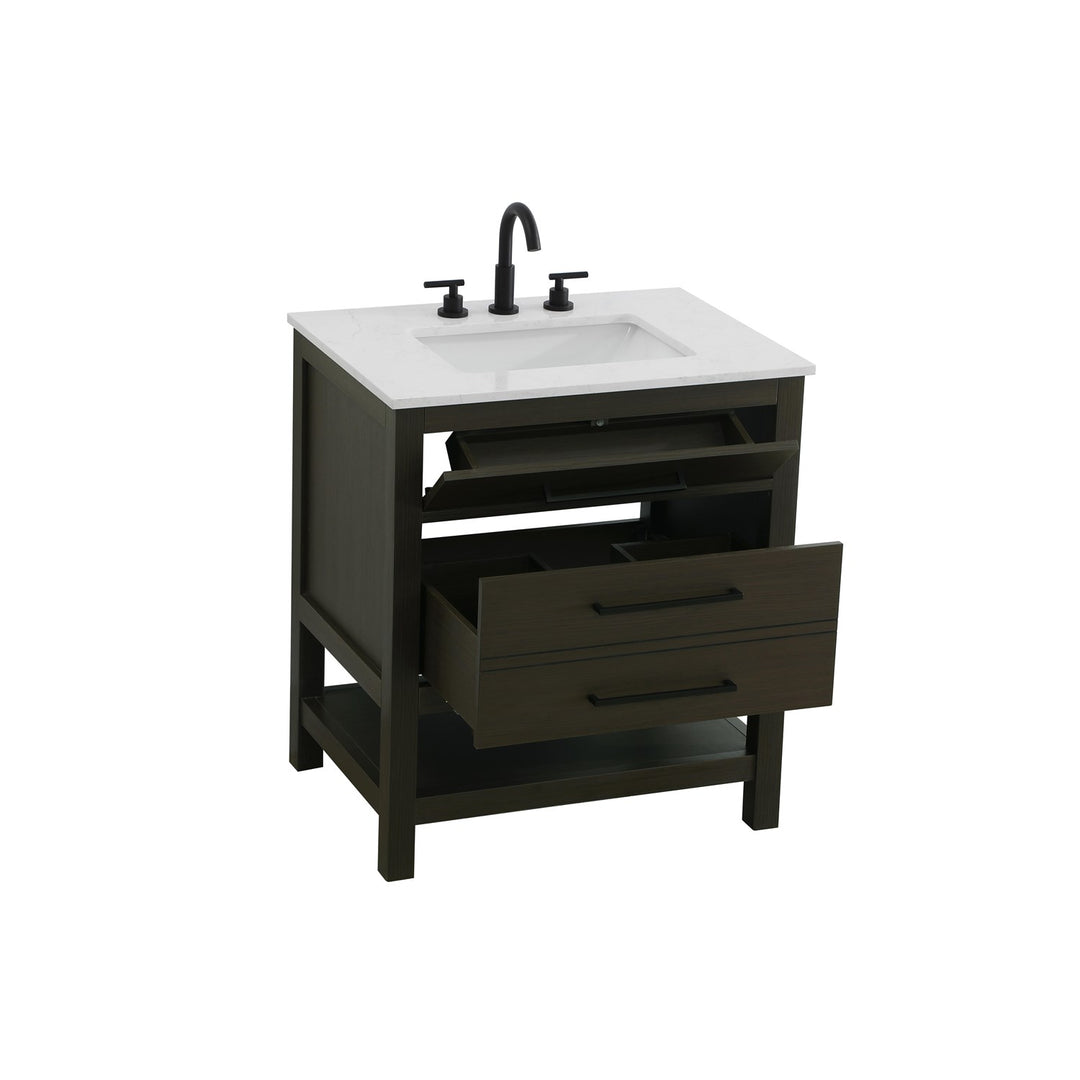 30 Inch Single Bathroom Vanity In Mocha Brown - View 4 - Joshua Marshal