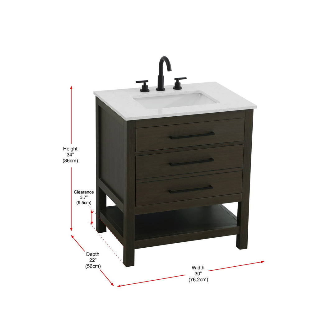 30 Inch Single Bathroom Vanity In Mocha Brown - View 6 - Joshua Marshal